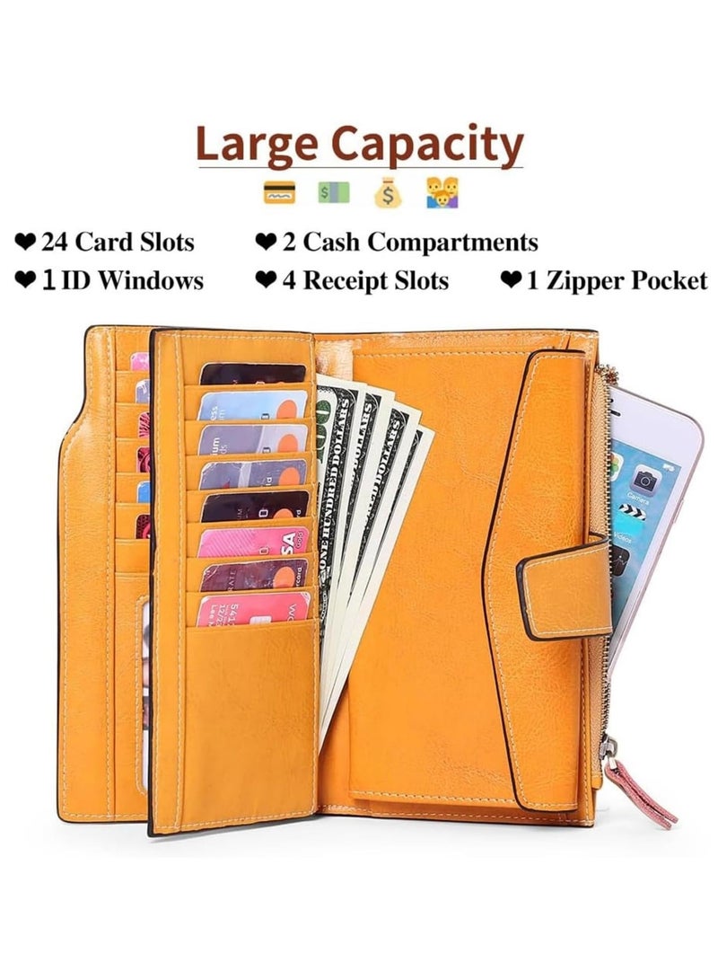 Captaintech Women Ladies Leather Purse Wallets RFID Blocking Purse Cash Pouch Soft PU Large Capacity Wristlet Handbags - Image 3
