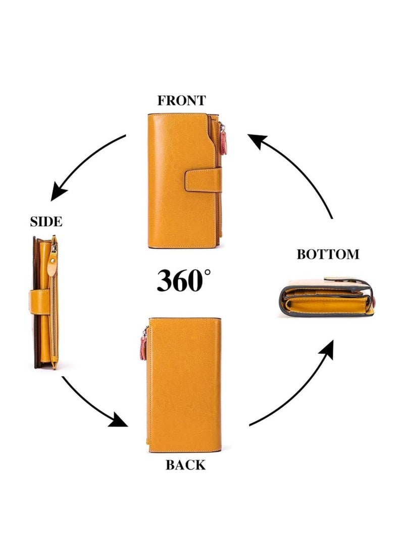 Captaintech Women Ladies Leather Purse Wallets RFID Blocking Purse Cash Pouch Soft PU Large Capacity Wristlet Handbags - Image 4