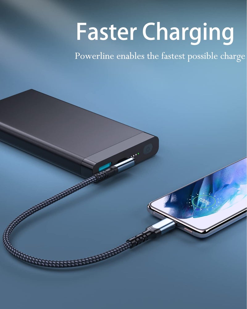 Eversame USB C to USB C Cable 1ft 3 Pack, 60W Type C Cable Right Angle USBC Fast Charging Cable Compatible with iPhone 15/15 Pro/15 Plus/15 Pro Max/Samsung S23/S23+/S23 Ultra/S22/MacBook Pro/iPad Pro(Black) - Image 2