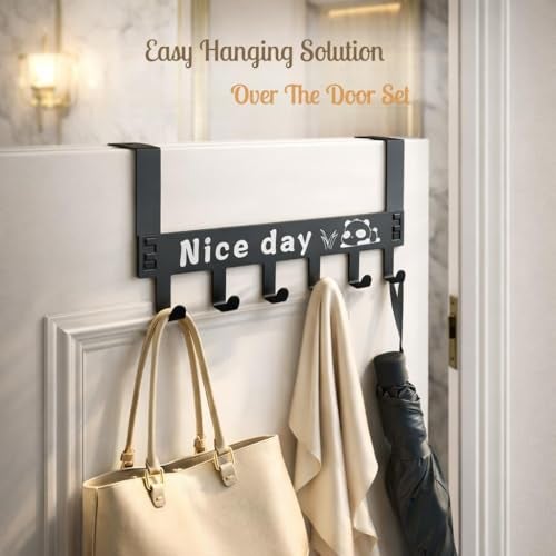 Decobuy Heavy Duty Over Door Hook Hanger for Cloths, Carben Steel | Nice Day Print Hook Use of Bathroom, Kitchen, Bedroom | Towel, Scarf, Coat Holder | Removable Door Hanger (Nice Day) - Image 3