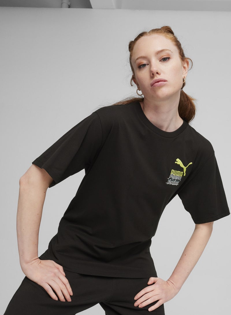 PUMA CLASSICS BRAND LOVE Womens Black T-shirt - Image 1