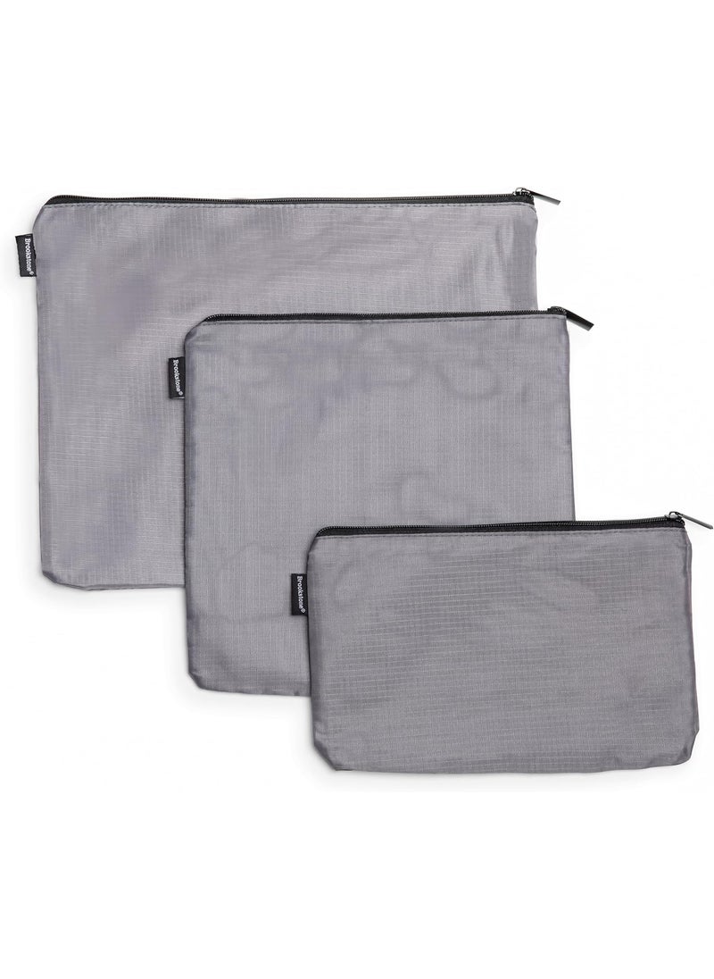 Brookstone - Brookstone Travel Storage Pouch - 3 Piece Flexible and Expandable Travel Zipper Pouch Set for Toiletry, Makeup, and Cosmetics, Charcoal - Image 1