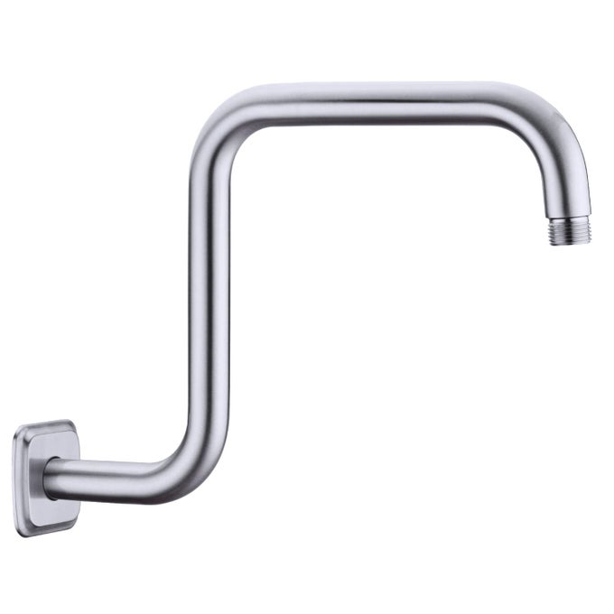 SHOWER ARM WITH FLANGE S SHAPE 13 INCH HIGH RISE STAINLESS STEEL FIXED SHOWER HEAD EXTENSION PIPE ARM REPLACEMENT BRUSHED NICKEL