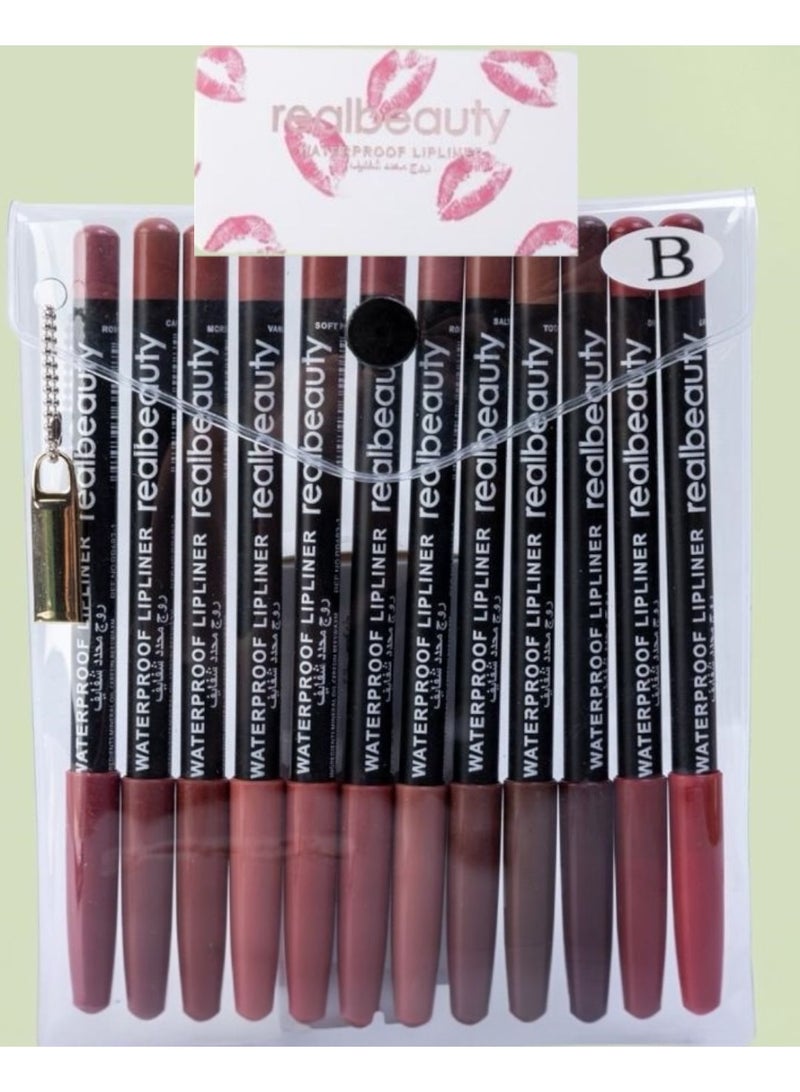 ريال بيوتي محدد شفاه احترافي 12 لونًا متنوعًا تمنحك تحديدًا دقيقًا وثباتًا يدوم طوال اليوم. - Image 1