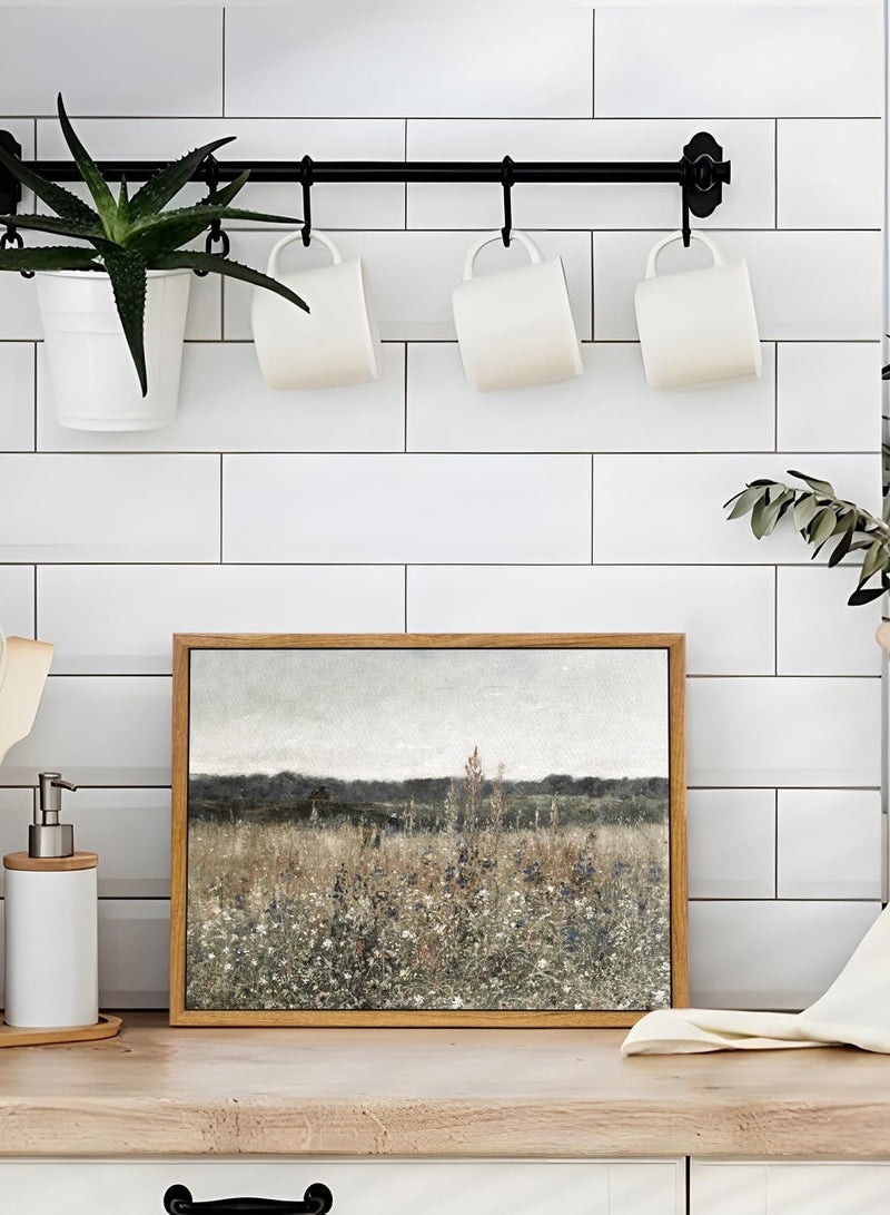 Today Idea Vintage Decor 2 Pcs Framed Wall Art, Living Room Modern and Country Decor, Canvas Print Road and Flower Field Pictures Paintings, Home Farmhouse Decor, 9x11 Inch, Set of 2  - Image 3