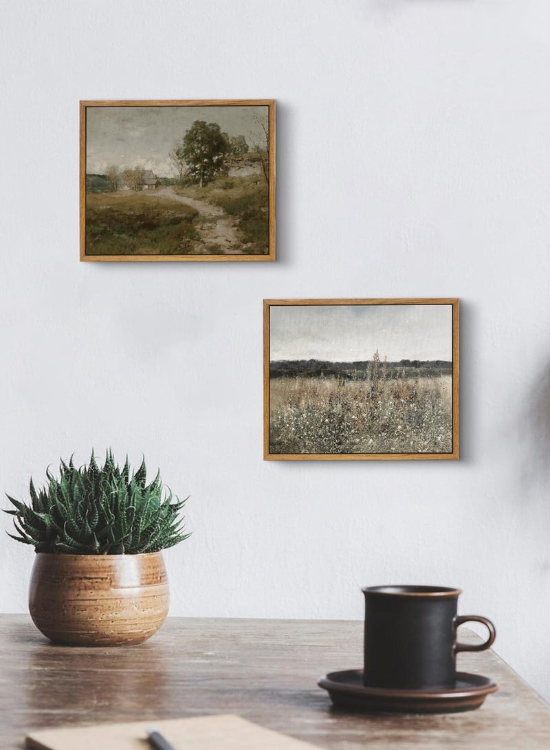 Today Idea Vintage Decor 2 Pcs Framed Wall Art, Living Room Modern and Country Decor, Canvas Print Road and Flower Field Pictures Paintings, Home Farmhouse Decor, 9x11 Inch, Set of 2  - Image 2