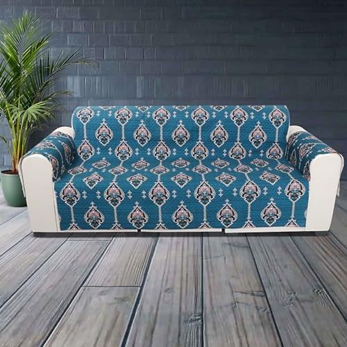 KINGLY Lurka Royal Blue Paisley Print Velvet Sofa Cover for 2 Seater | Premium Soft Velvet Fabric | Anti-Slip, Washable & Durable | Perfect for Home, Office & Living Room - Image 1