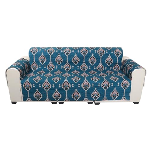 KINGLY Lurka Royal Blue Paisley Print Velvet Sofa Cover for 2 Seater | Premium Soft Velvet Fabric | Anti-Slip, Washable & Durable | Perfect for Home, Office & Living Room - Image 3
