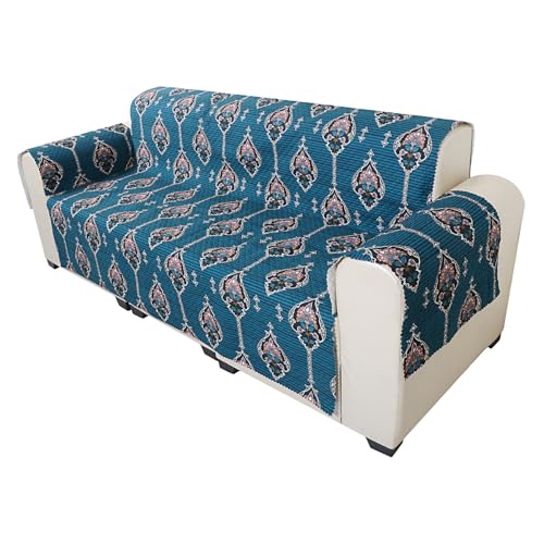 KINGLY Lurka Royal Blue Paisley Print Velvet Sofa Cover for 2 Seater | Premium Soft Velvet Fabric | Anti-Slip, Washable & Durable | Perfect for Home, Office & Living Room - Image 4
