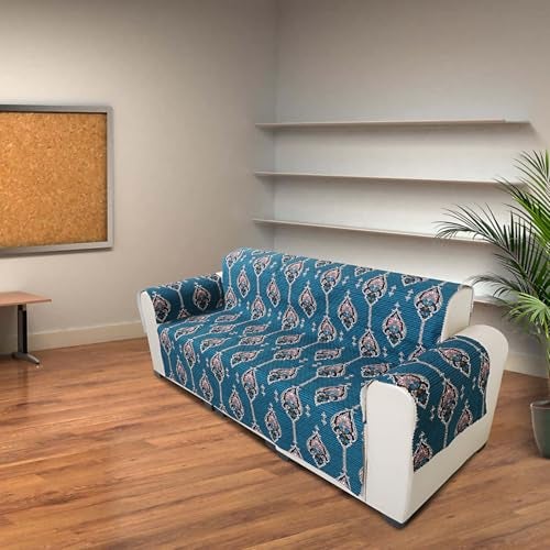 KINGLY Lurka Royal Blue Paisley Print Velvet Sofa Cover for 2 Seater | Premium Soft Velvet Fabric | Anti-Slip, Washable & Durable | Perfect for Home, Office & Living Room - Image 2