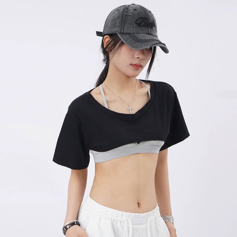 Women's Cropped Short Sleeve Cotton Blend T-Shirt - Image 2