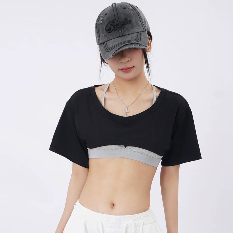 Women's Cropped Short Sleeve Cotton Blend T-Shirt - Image 3