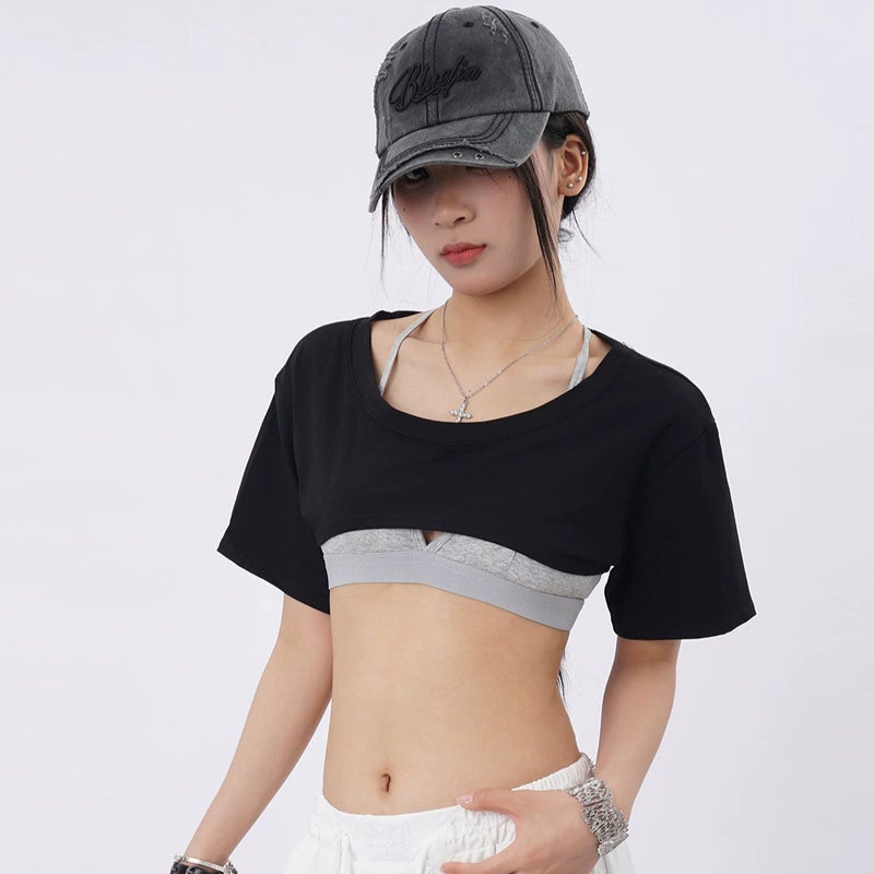 Women's Cropped Short Sleeve Cotton Blend T-Shirt - Image 1