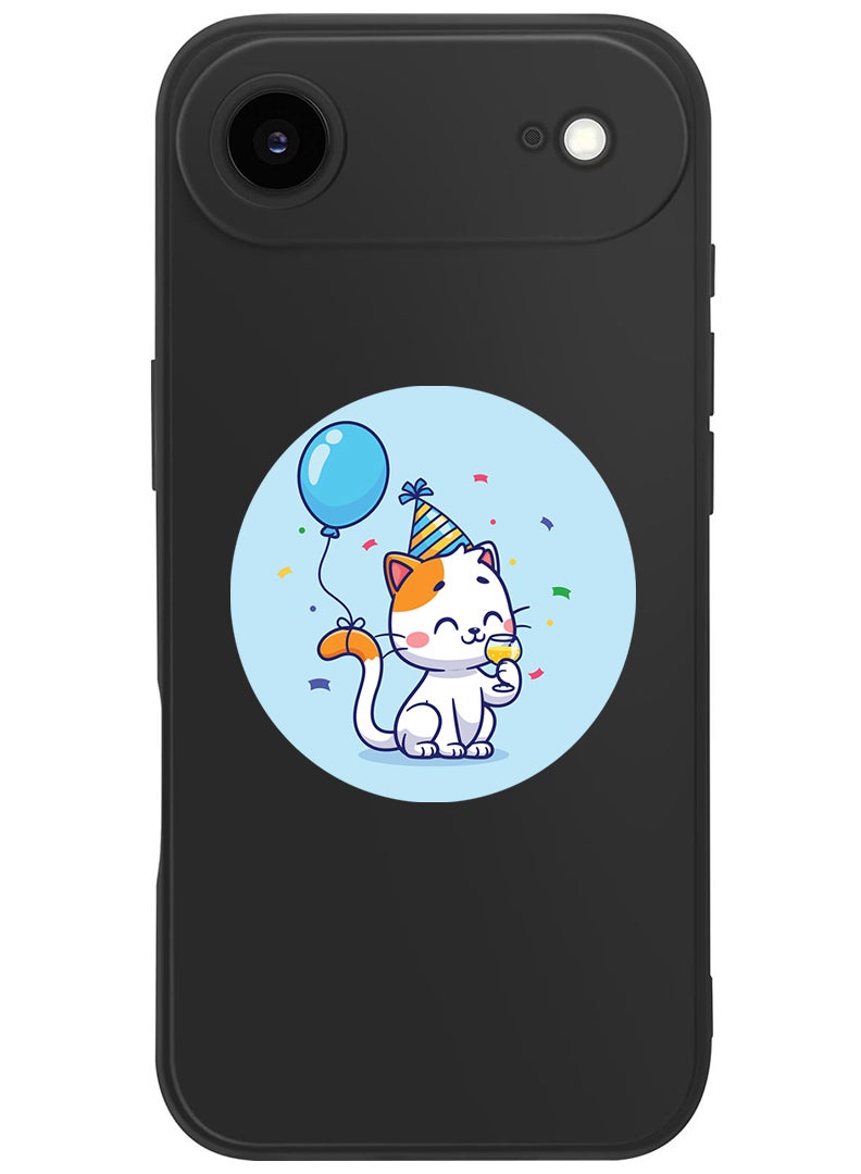 Theodor Protective Slim Fit Case Liquid Silicone Cover with Full Body Protection Anti-Scratch Shockproof Case For Apple iPhone 17 Air (Black) Cute Cat Birthday - Image 1