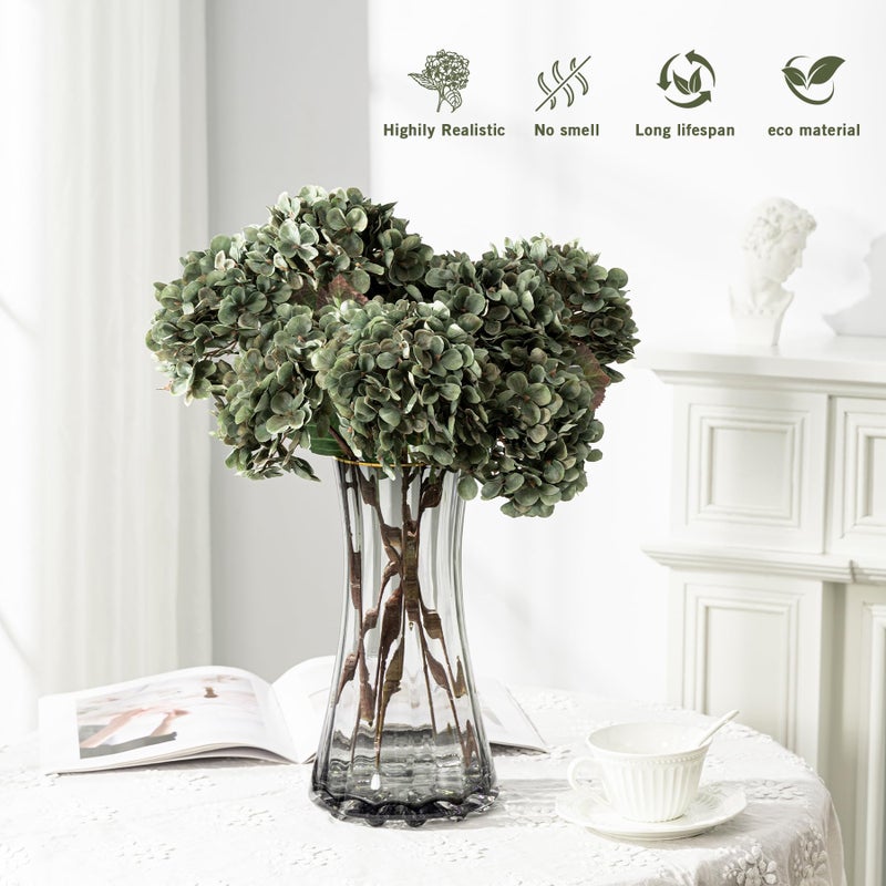 Uqueeten Hydrangea Artificial Flowers,Green Artificial Flower Fake Silk Hydrangea, Heads Bouquet with Stems Bulk for Fall Decoration Table Center Indoor Outdoor Faux Floral Plants 8pcs (Green) - Image 4
