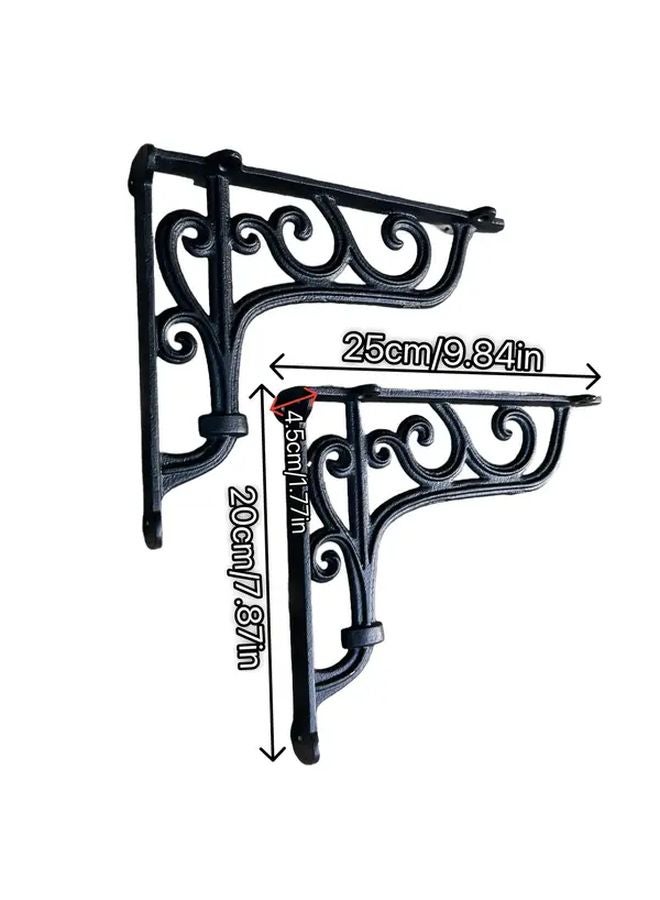 2 Pack Black Cast Iron Scroll Design Right Angle Bracket 25x20cm Heavy Duty Support - Image 1