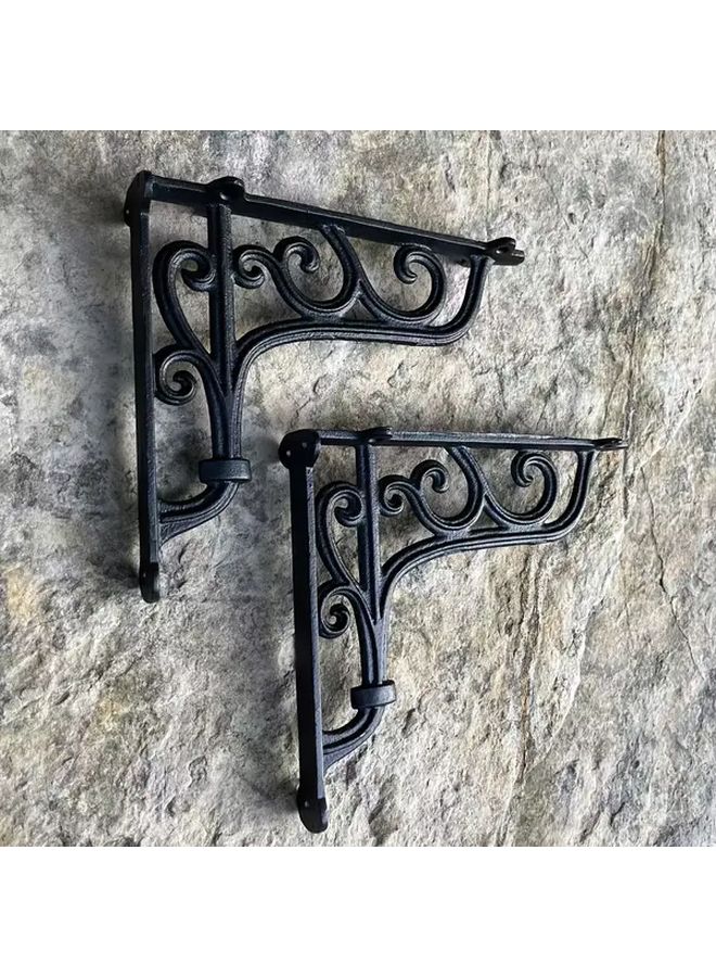 2 Pack Black Cast Iron Scroll Design Right Angle Bracket 25x20cm Heavy Duty Support - Image 5