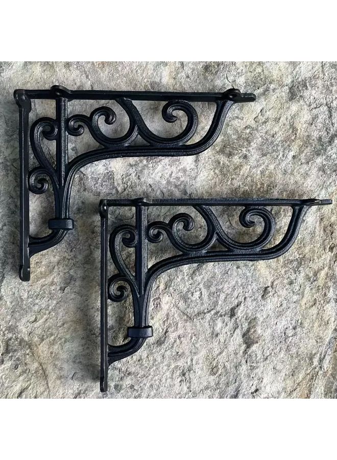 2 Pack Black Cast Iron Scroll Design Right Angle Bracket 25x20cm Heavy Duty Support - Image 3