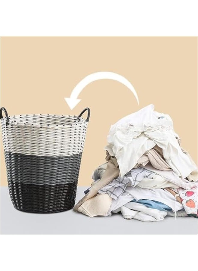Beauenty 1 piece Dirty Clothes Weaving Basket,with Handles Washing Bin Dirty Clothes Storage,Durable Plastic Woven Toy Storage Basket,Household Bathroom Bathroom Laundry Basket,Multi Color,34*46*45cm - Image 4