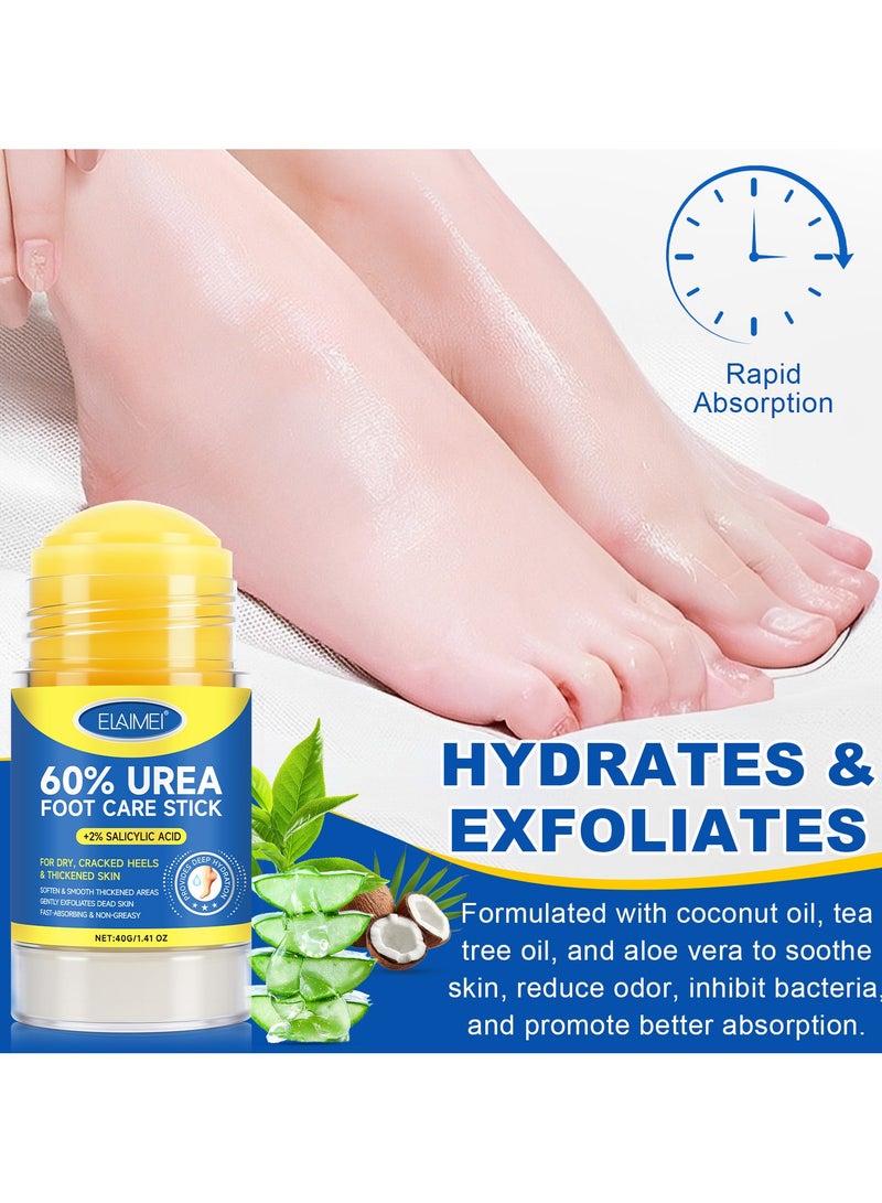 إليمي 60 ٪ اليوريا مع 2 ٪ حمض الساليسيليك اليوريا عصا العناية بالقدمين ، كريم القدم مرطب للقدمين المكسورة الجافة والركبتين والمرفعين واليدين ، يرطب ويرطب الجلد الجاف ، إزالة الكالوس وملينط الجلد -1.41oz - Image 2