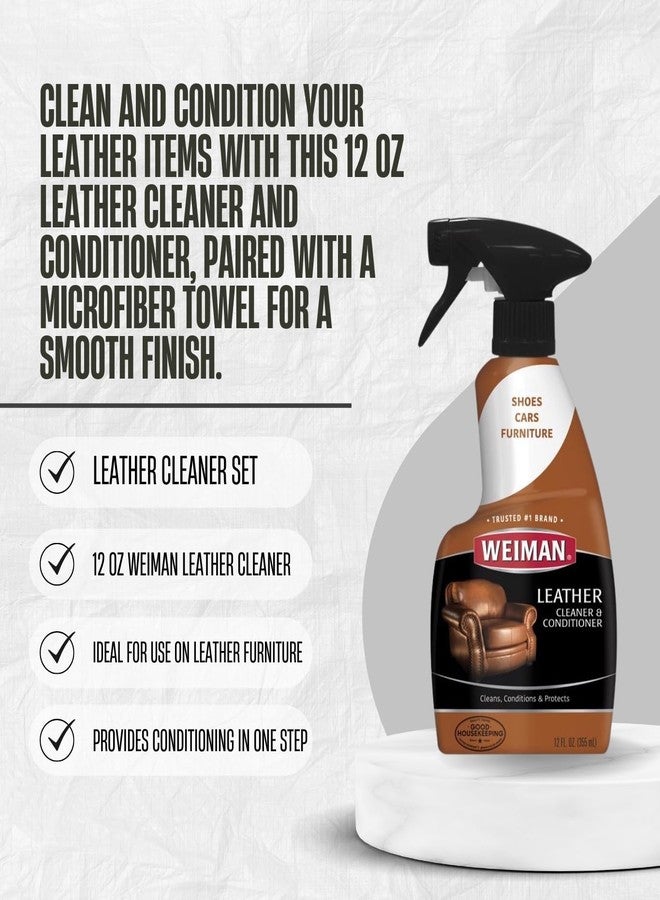 GROVE 3x Weiman Leather Cleaner and Conditioner 12 oz Bundle with Microfiber Auto Cleaning Cloth - Moisturizes, restores, and protects leather furniture, car interiors, and accessories - Gift Set (4 Items) - Image 2