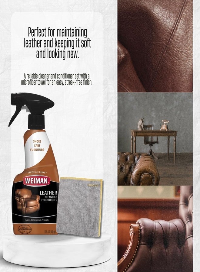 GROVE 3x Weiman Leather Cleaner and Conditioner 12 oz Bundle with Microfiber Auto Cleaning Cloth - Moisturizes, restores, and protects leather furniture, car interiors, and accessories - Gift Set (4 Items) - Image 3