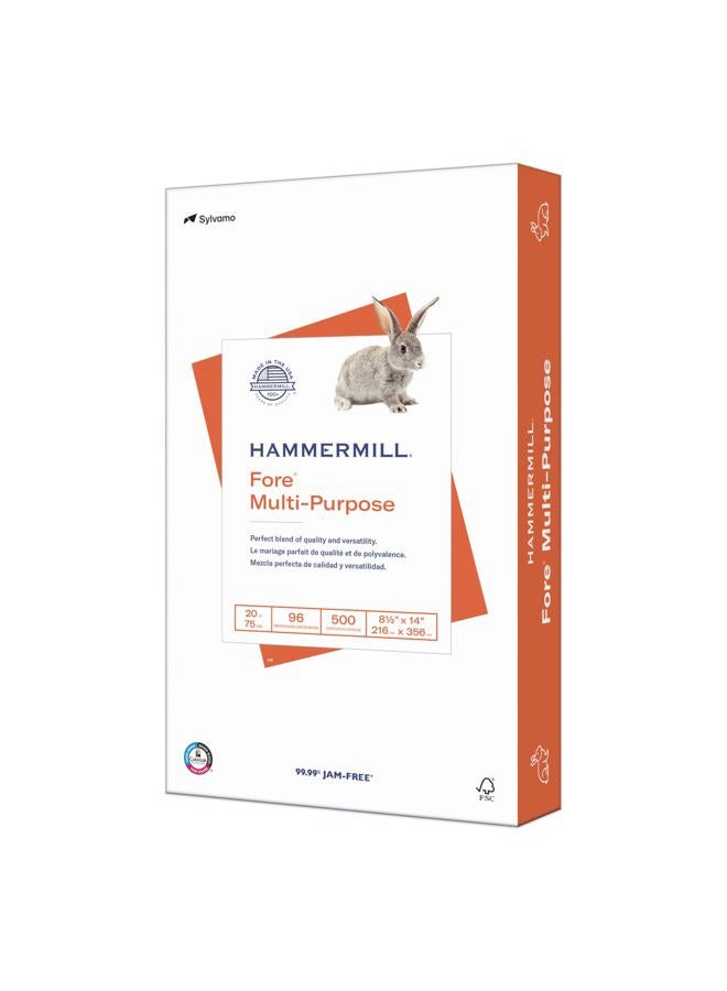 Hammermill Printer Paper, Fore Multipurpose 20 lb Copy Paper, 8.5 x 14-1 Ream (500 Sheets) - 96 Bright, Made in the USA, 103291 - Image 1