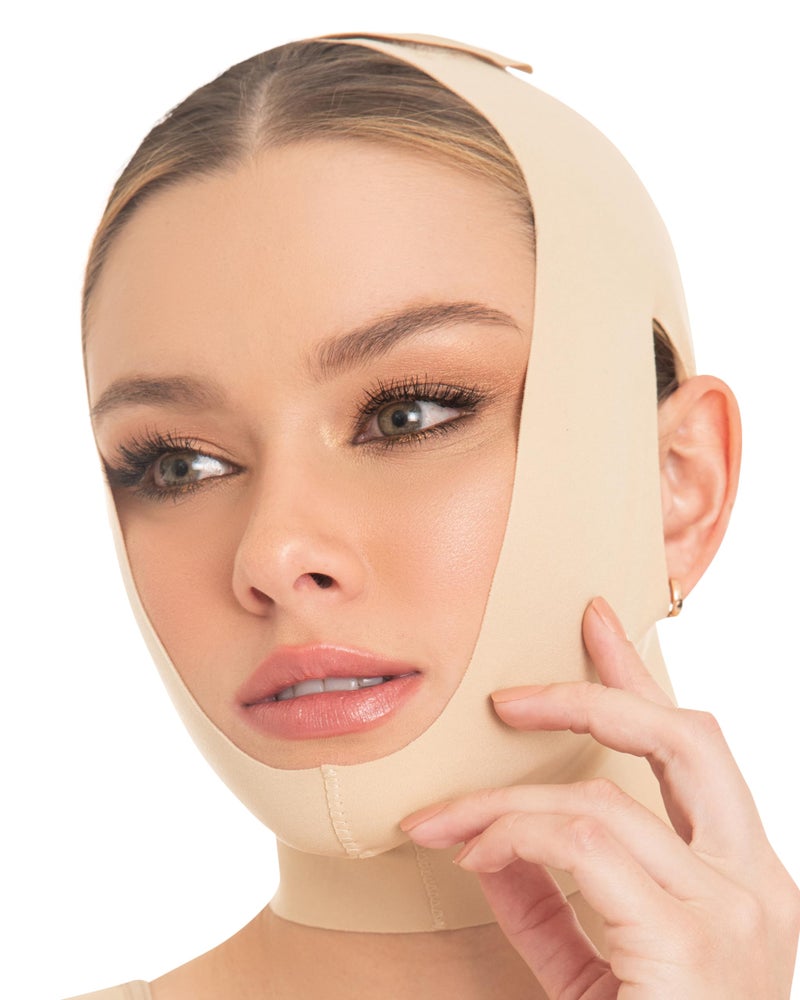 MD Face Slimming Chin Strap Lipo Compression Garment Mentonera Postquirrgica Facial Beige M