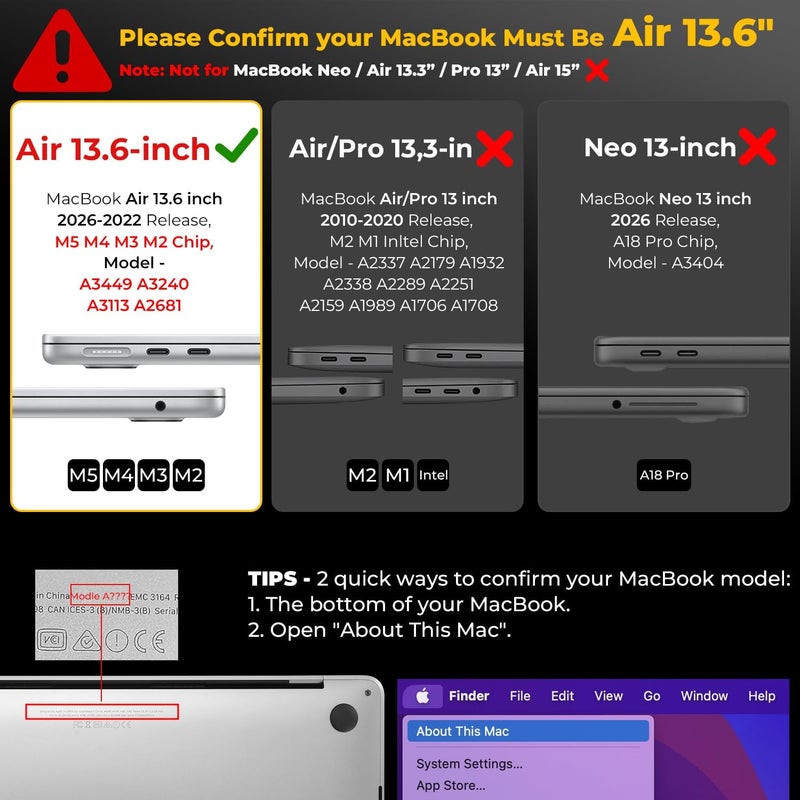 Case Compatible for New Macbook Air 13.6 inch M5 A3449 M4 A3240 M3 A3113 M2 A2681 with Touch ID,2026 2025 2024 2022 Release, Air 13 Laptop Plastic Hard Shell Cover, Smooth Shiny, Crystal Clear - Image 3