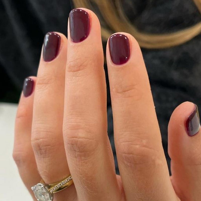 GRITOSE Extra Short Press on Nails Square Wine Red Fake Nails Petite Solid Color Acrylic Nails Fall Short False Nails with Designs Artificial Stick on Nails for Women Girls DIY Manicure Decorations - Image 1