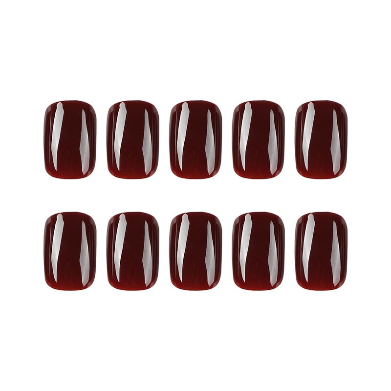 GRITOSE Extra Short Press on Nails Square Wine Red Fake Nails Petite Solid Color Acrylic Nails Fall Short False Nails with Designs Artificial Stick on Nails for Women Girls DIY Manicure Decorations - Image 3