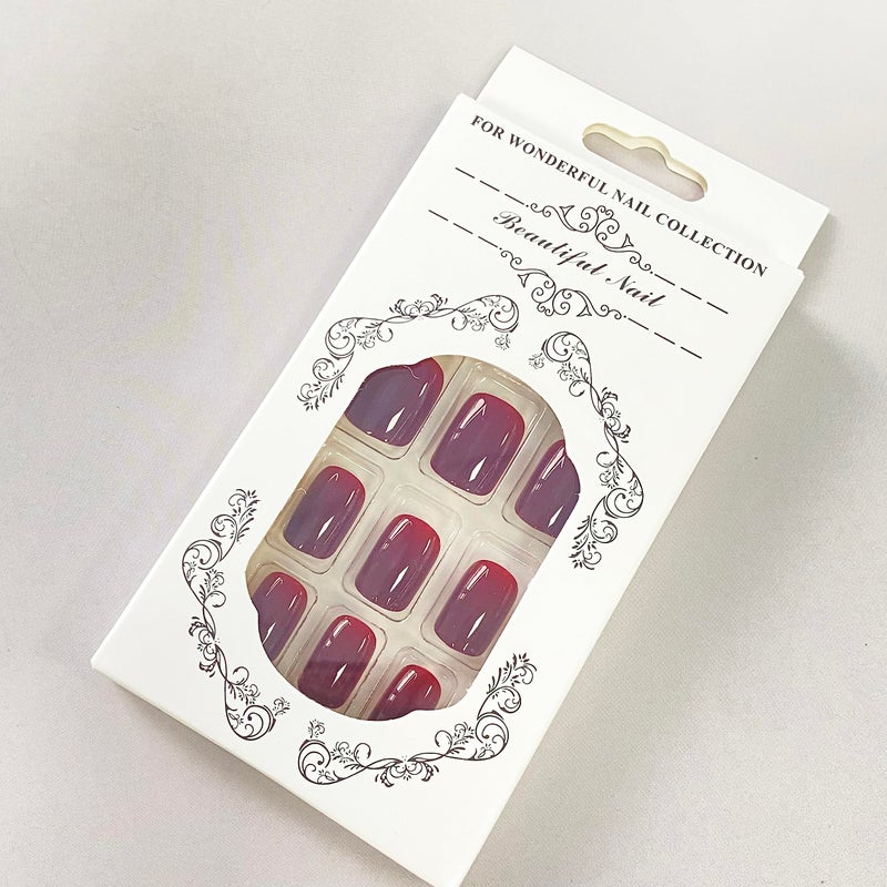 GRITOSE Extra Short Press on Nails Square Wine Red Fake Nails Petite Solid Color Acrylic Nails Fall Short False Nails with Designs Artificial Stick on Nails for Women Girls DIY Manicure Decorations - Image 5