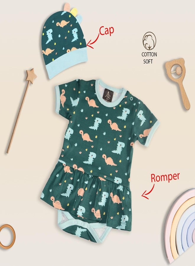 Adhigams New Born Baby Girl Caps/Rompers/Mittons/Booties/Napkins Clothing Gift Set -5 Pieces Dino Doodle (Green) for 9-12 Months - Image 2