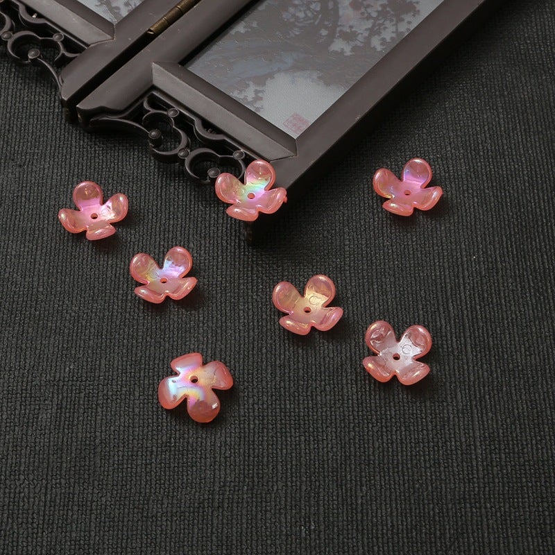 20 price acrylic imitation petals four-petal flower holder accessories handmade diy antique accessories Hanfu hairpin material Watermelon red four-petal flower 