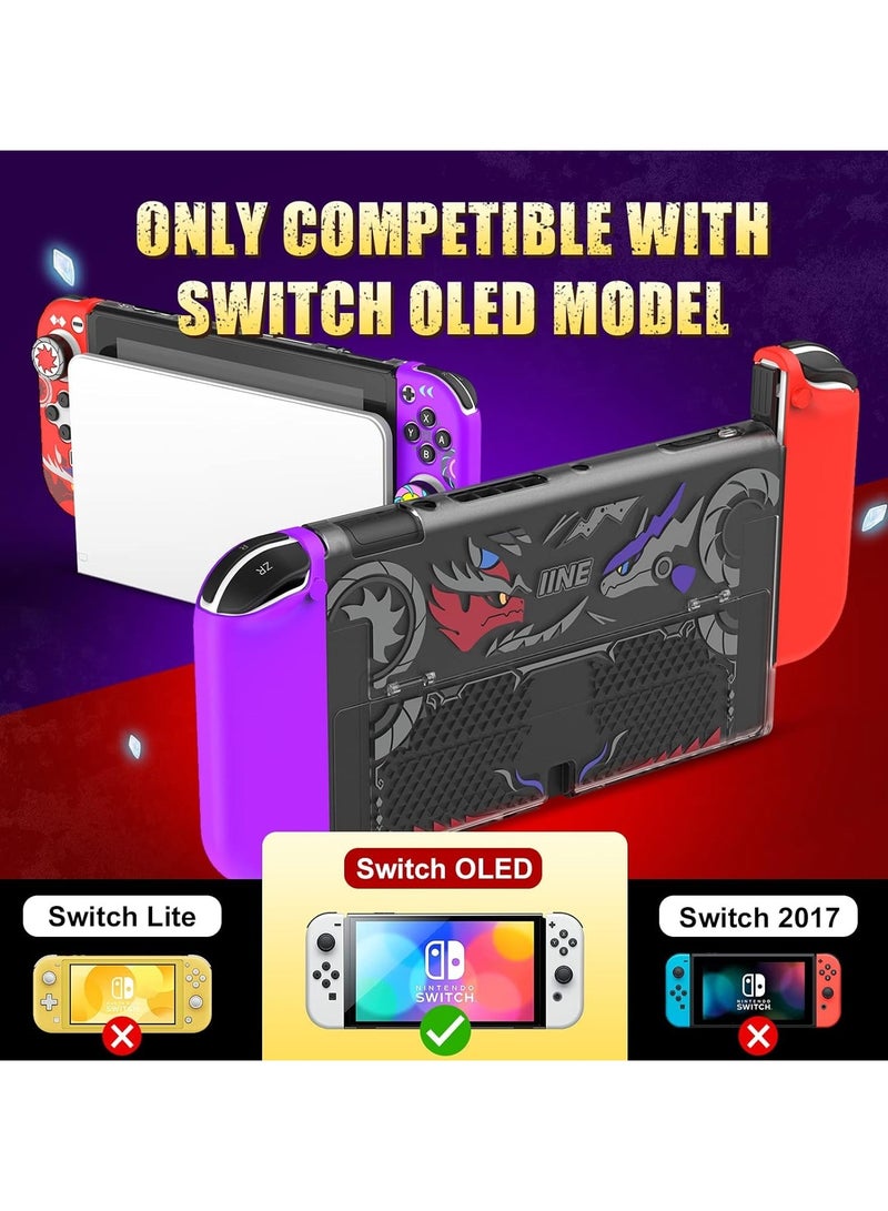 IINE Dockable Case Set for Nintendo Switch OLED, with Game Theme Print 5 in 1 Protective Case Cover Fit The Dock Station Package with 2pcs Soft Thumb Grip Covers