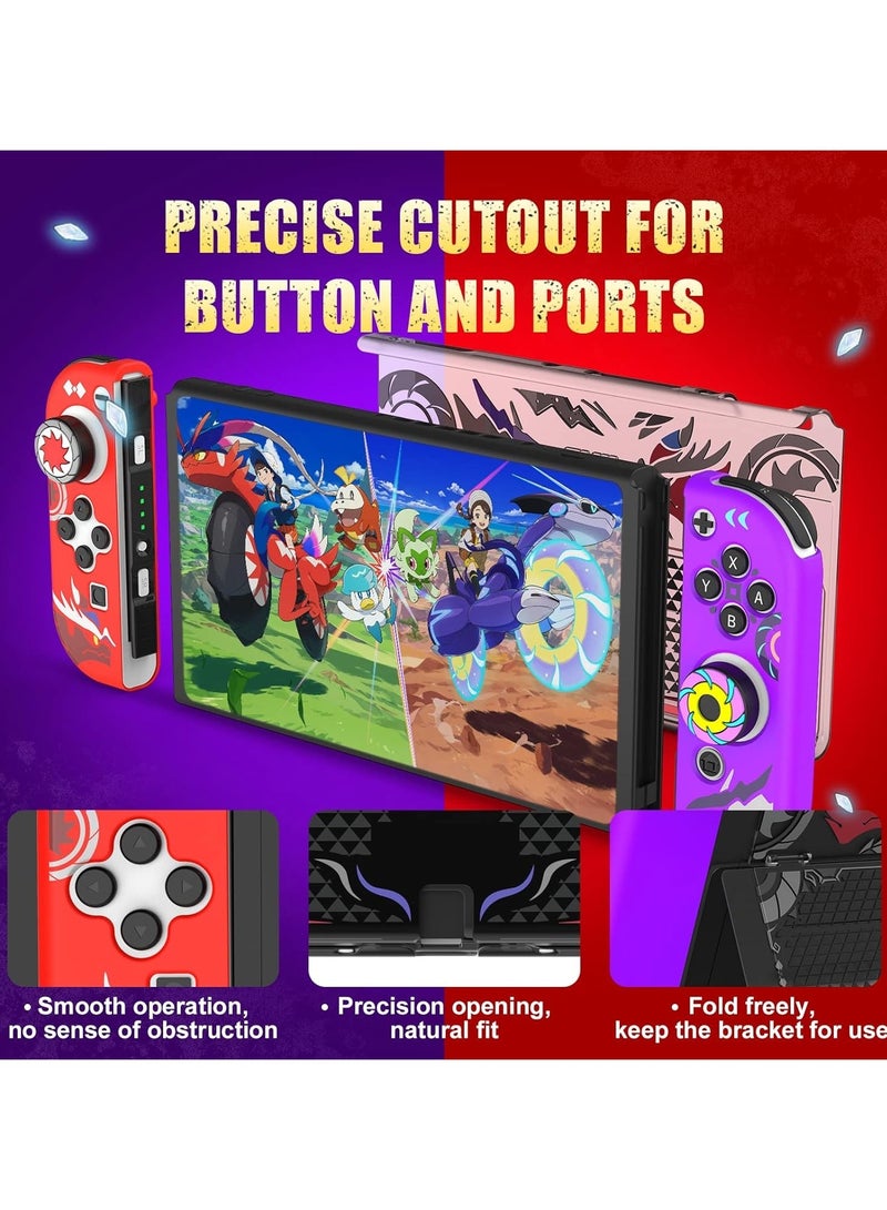 IINE Dockable Case Set for Nintendo Switch OLED, with Game Theme Print 5 in 1 Protective Case Cover Fit The Dock Station Package with 2pcs Soft Thumb Grip Covers