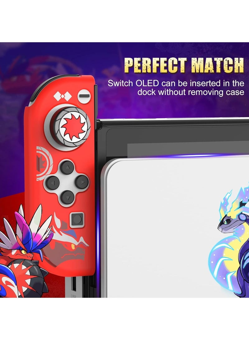 IINE Dockable Case Set for Nintendo Switch OLED, with Game Theme Print 5 in 1 Protective Case Cover Fit The Dock Station Package with 2pcs Soft Thumb Grip Covers