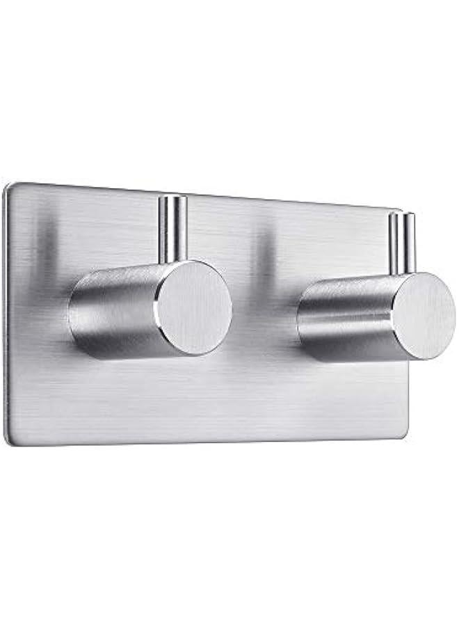 Adhesive Hooks Stainless Steel 2-Hook Heavy Duty Wall Hooks Bath Towel Hook Brushed Finish Hooks for Hanging Robes, Umbrellas, Clothes, Bags, Coats, Calendars, Keys  - Image 1