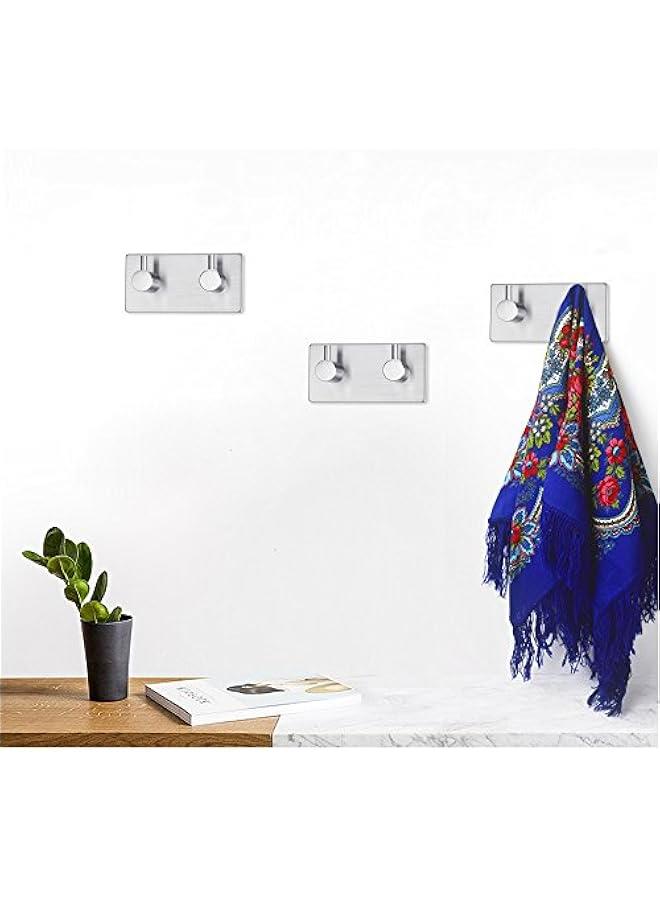 Adhesive Hooks Stainless Steel 2-Hook Heavy Duty Wall Hooks Bath Towel Hook Brushed Finish Hooks for Hanging Robes, Umbrellas, Clothes, Bags, Coats, Calendars, Keys  - Image 5