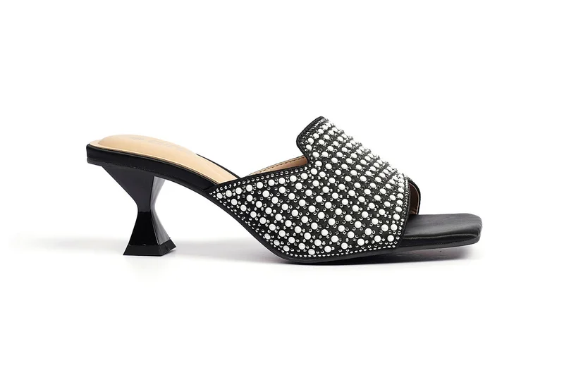 Crystal Embellished Open-Toe Mule Heel