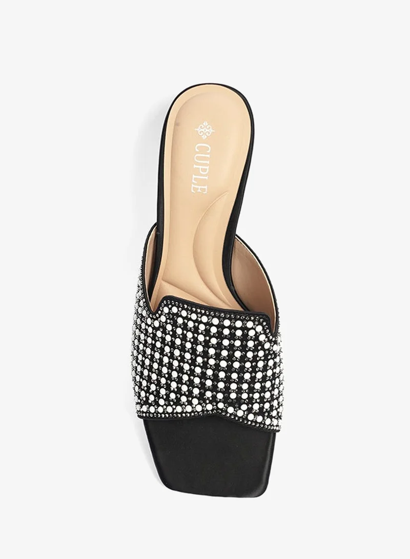 Cuple  Crystal Embellished Open-Toe Mule Heel for Women | Best Price UAE