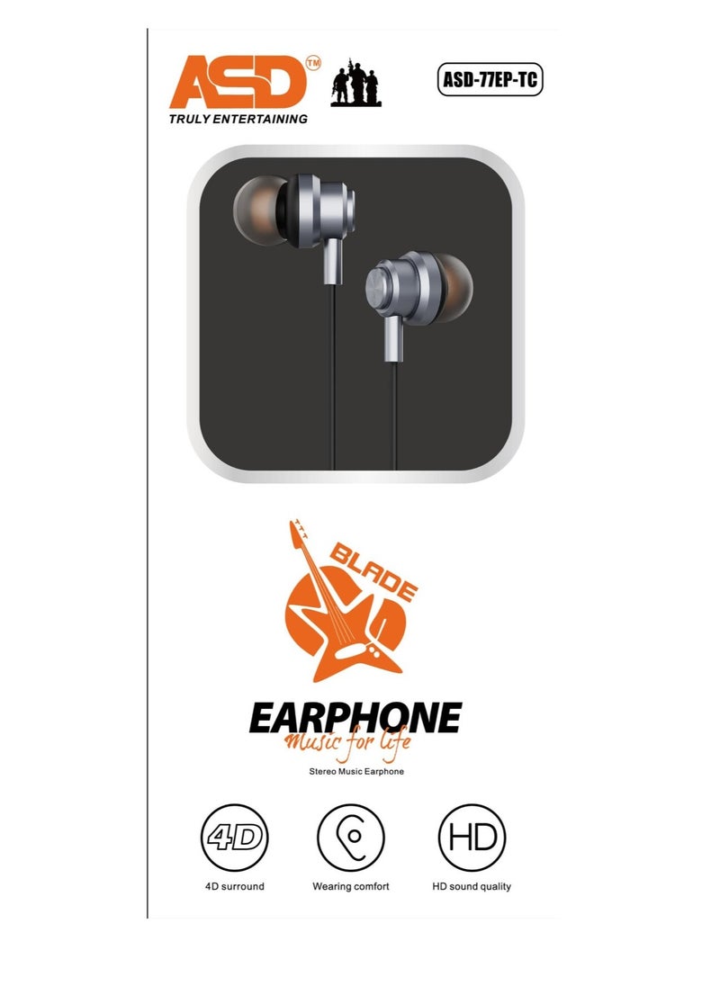 ASD ASD-77EP Type C Earphone Blade – High-Fidelity Wired Earphones with Mic | Compatible with Latest iPhone, Samsung Galaxy, and Type-C Devices 