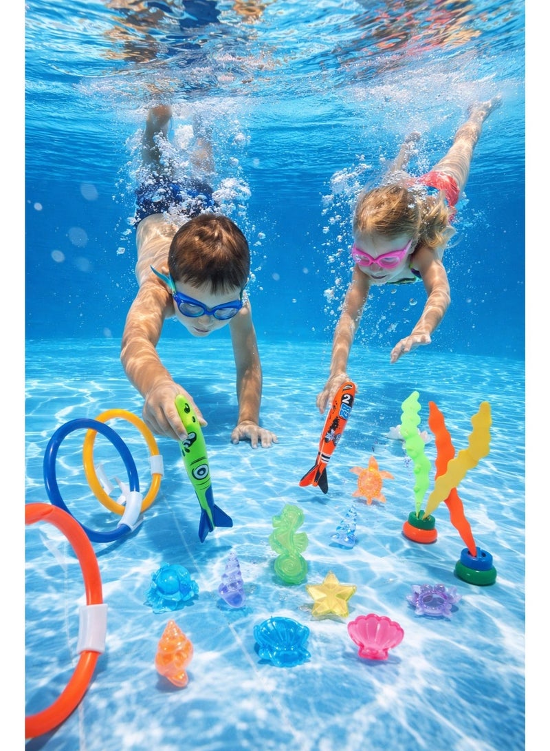BS 30 Pcs Diving Pool Toys for Kids | with Diving seaweed,Diving gems, Dive Rings, Torpedo Bandits | with Storage Mesh Bag  | Summer Pool Party | Swimming Training Toys - Image 2