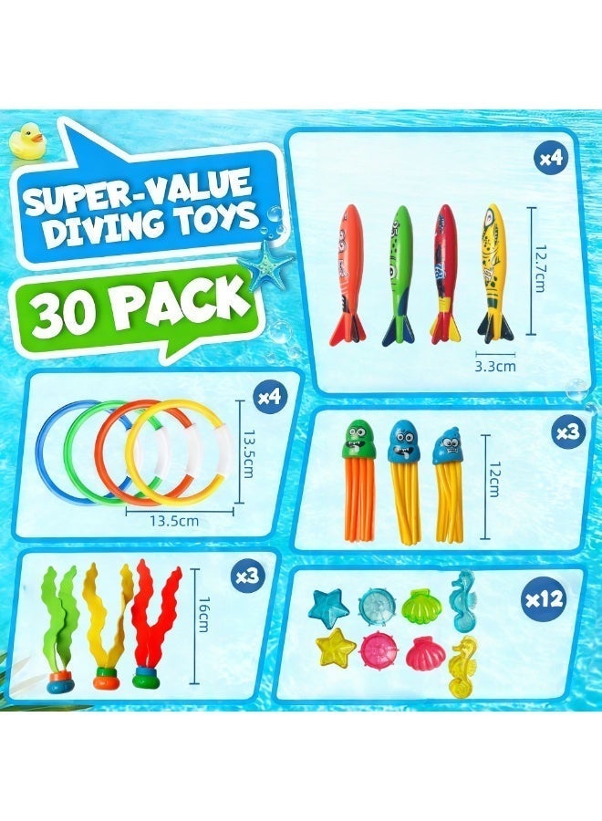 BS 30 Pcs Diving Pool Toys for Kids | with Diving seaweed,Diving gems, Dive Rings, Torpedo Bandits | with Storage Mesh Bag  | Summer Pool Party | Swimming Training Toys - Image 3