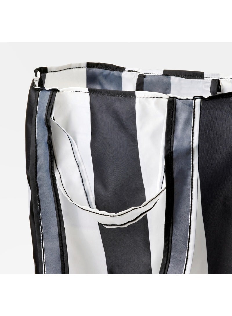 حقيبة مشتريات، مخططة أسود/أبيض، ٣٦×٤٥ سم، خفيفة الوزن وقابلة لإعادة الاستخدام - Image 3