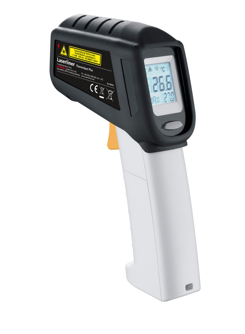 Laserliner Infrared Thermometer -38°C to 600°C  Industrial Use, Laser Temperature Gun, Non-contact measuring device, Digital, for Outdoor Surface, Indoor Room HVAC Temp Reader, ThermoSpot Plus - Image 1
