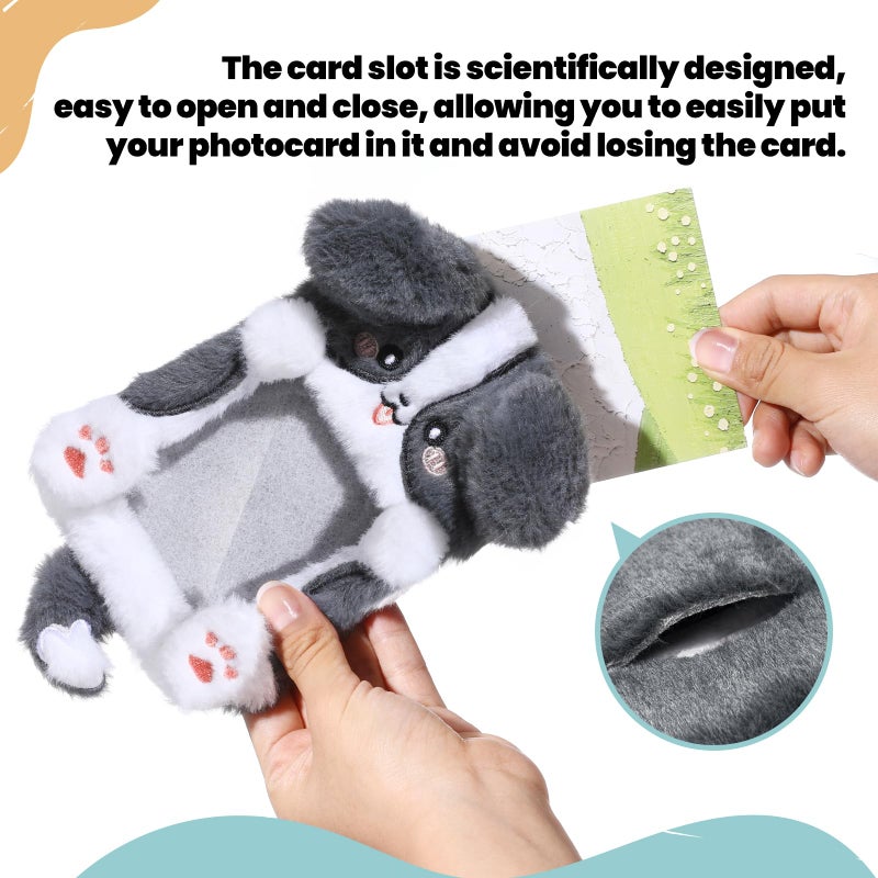 NEWEST 2PCS Puppies Plush Kpop Photocard Holder with Keychain, Cute Dog ID Badge Holder, Soft Cartoon Animal Photo Protective Sleeve Case Card Cover for Kpop Idol Photo Card School Office Card Supply - Image 4