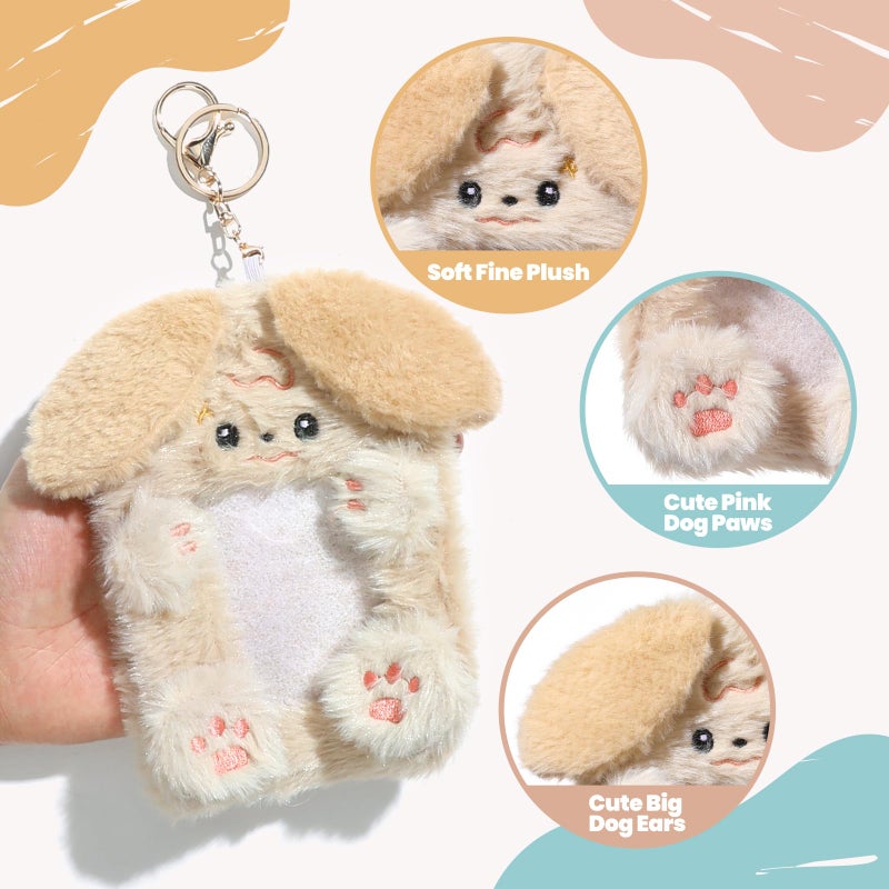 NEWEST 2PCS Puppies Plush Kpop Photocard Holder with Keychain, Cute Dog ID Badge Holder, Soft Cartoon Animal Photo Protective Sleeve Case Card Cover for Kpop Idol Photo Card School Office Card Supply - Image 3