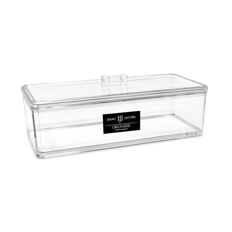 Isaac Jacobs Clear Acrylic Rectangular Stackable Storage Organizer with Lid Drawer Tray MultiFunctional Tray Bathroom Kitchen Home Office Desk Drawers