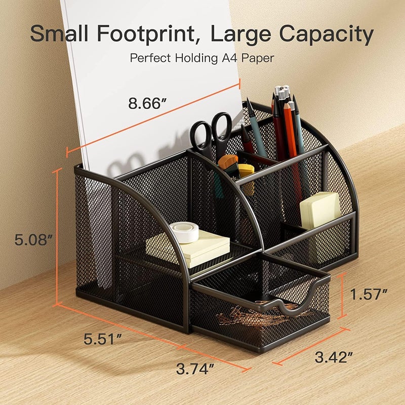Mesh Desktop Organiser - Multi-functional Office Supplies Rack (Black) - Image 4